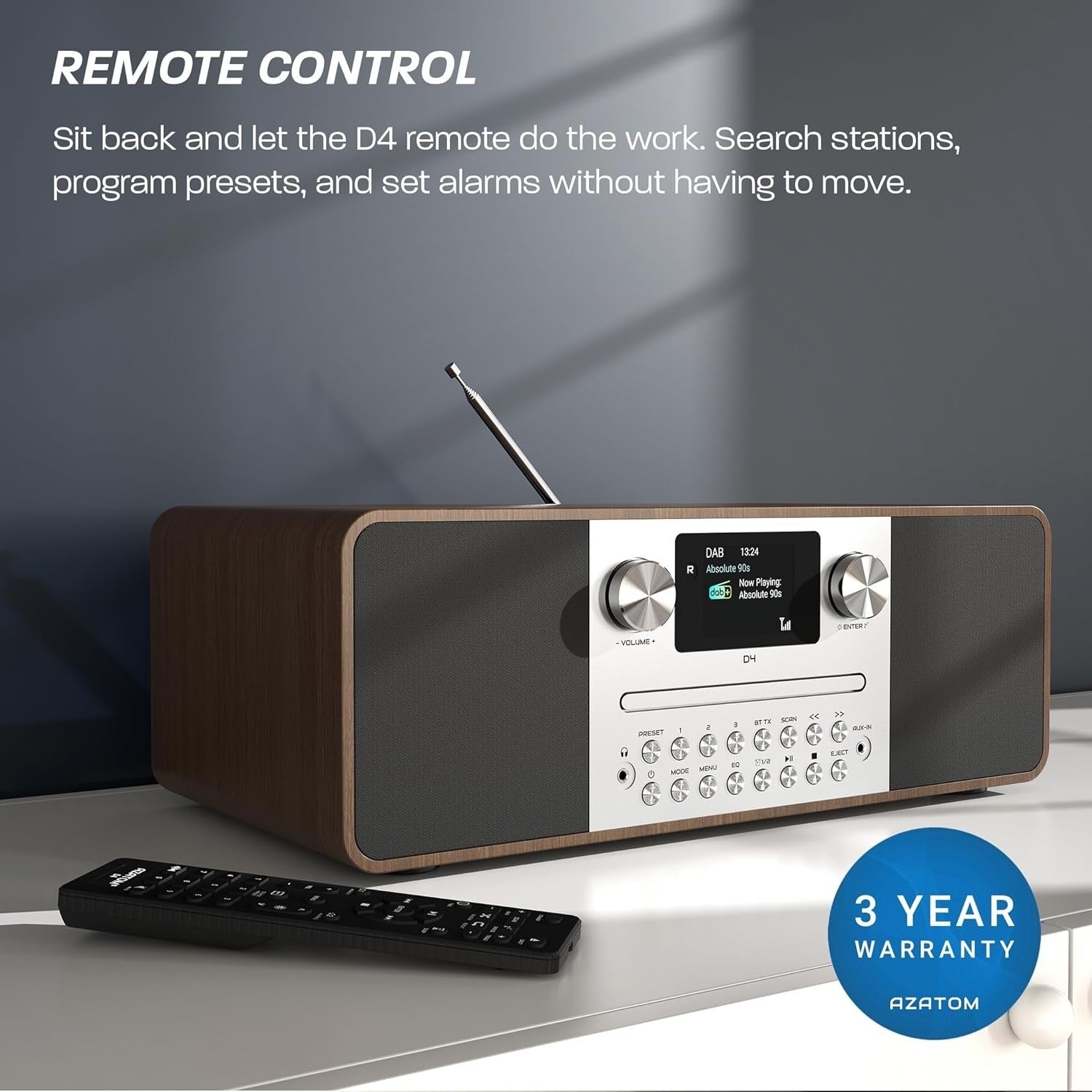 DAB/DAB+ FM Radio CD Player Bluetooth USB 60W Walnut Home Audio