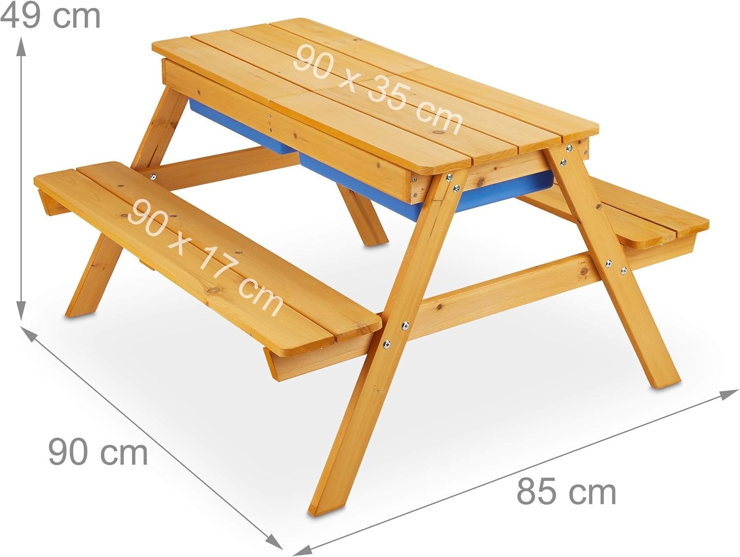 Kids Wooden Picnic Table with Benches & Mud Kitchen Play Tubs 90x85x49cm