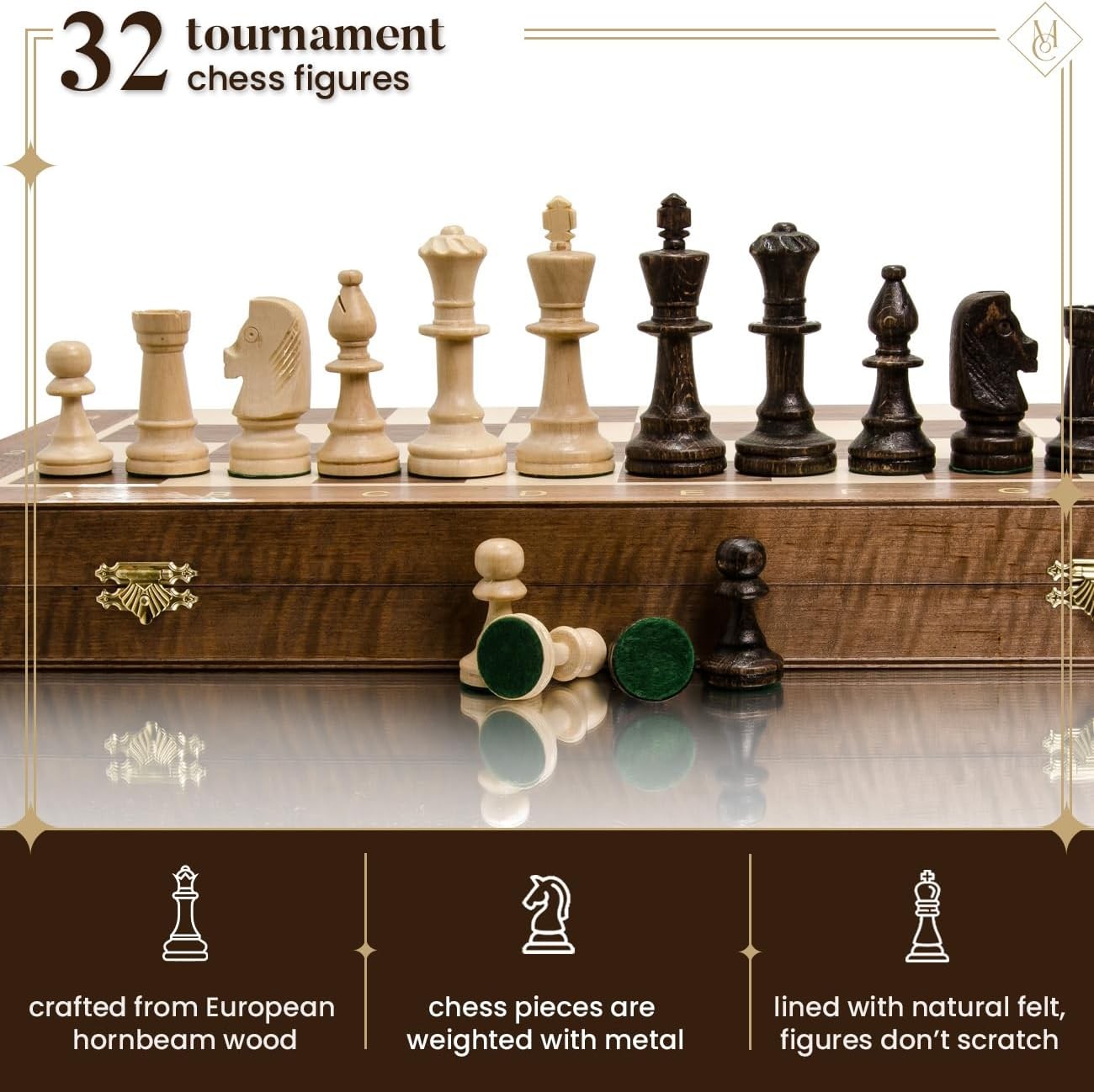 48cm Tournament Wooden Chess Set – Weighted Staunton No.5 Pieces & Folding Board