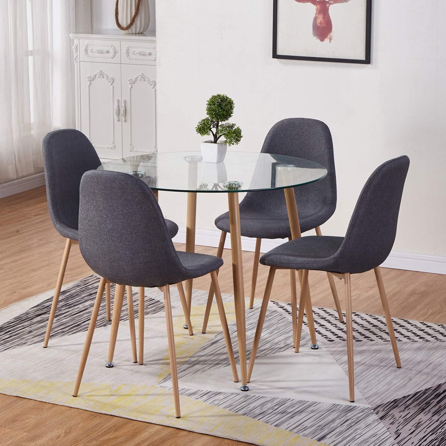 Round Glass Dining Table with Metal Legs Modern 4 Seater Kitchen Table