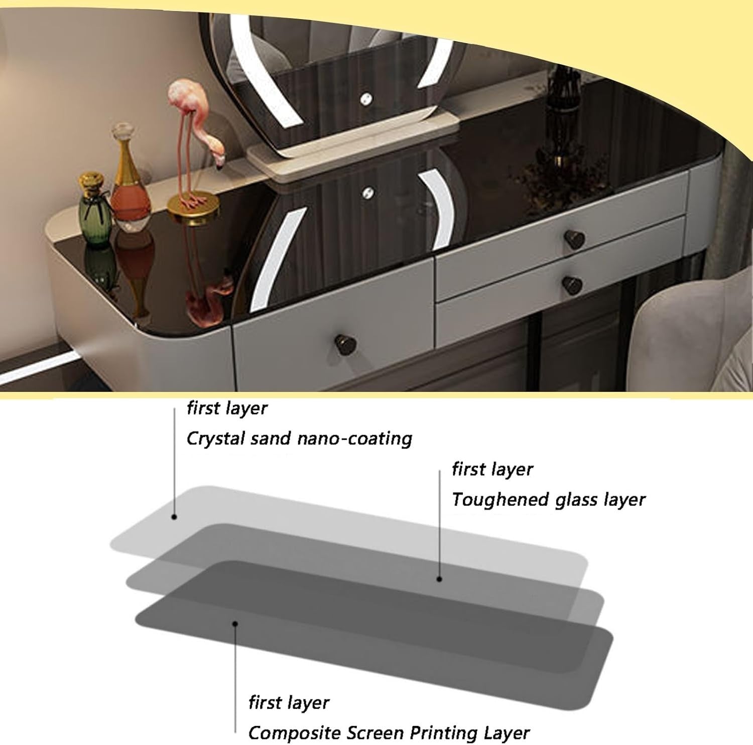 Smart Vanity Table with LED Mirror, 5 Drawers & Wireless Charging – Grey