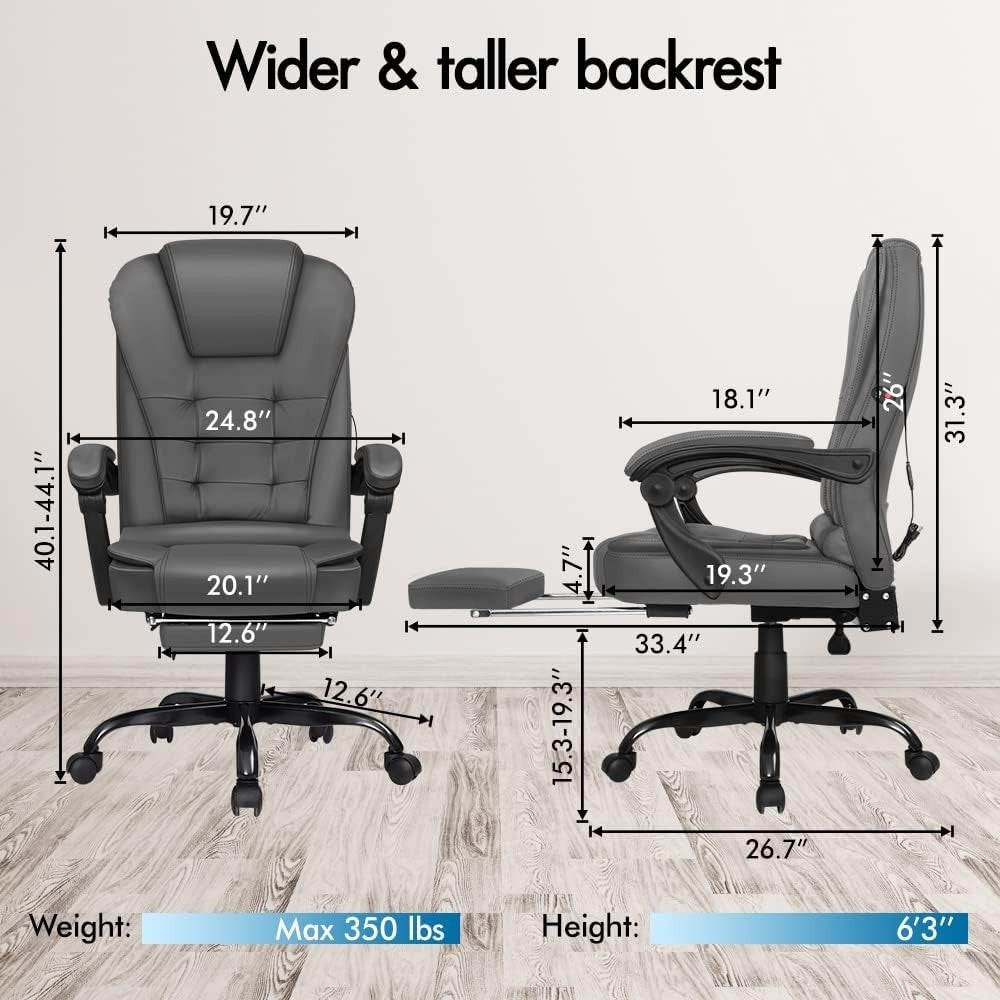 Grey Massage Office Chair Recliner Footrest Ergonomic PU Leather Heavy Duty