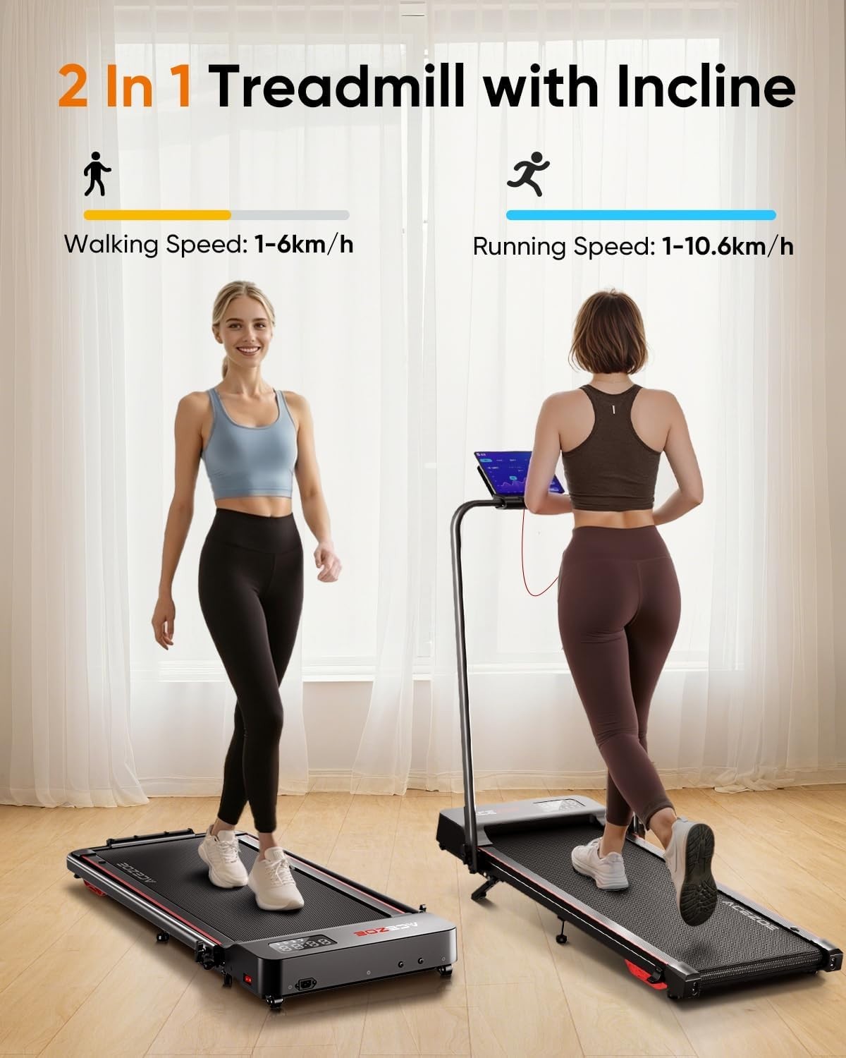 6-in-1 Folding Treadmill for Home | Portable Under Desk, Incline, App & LED Disp