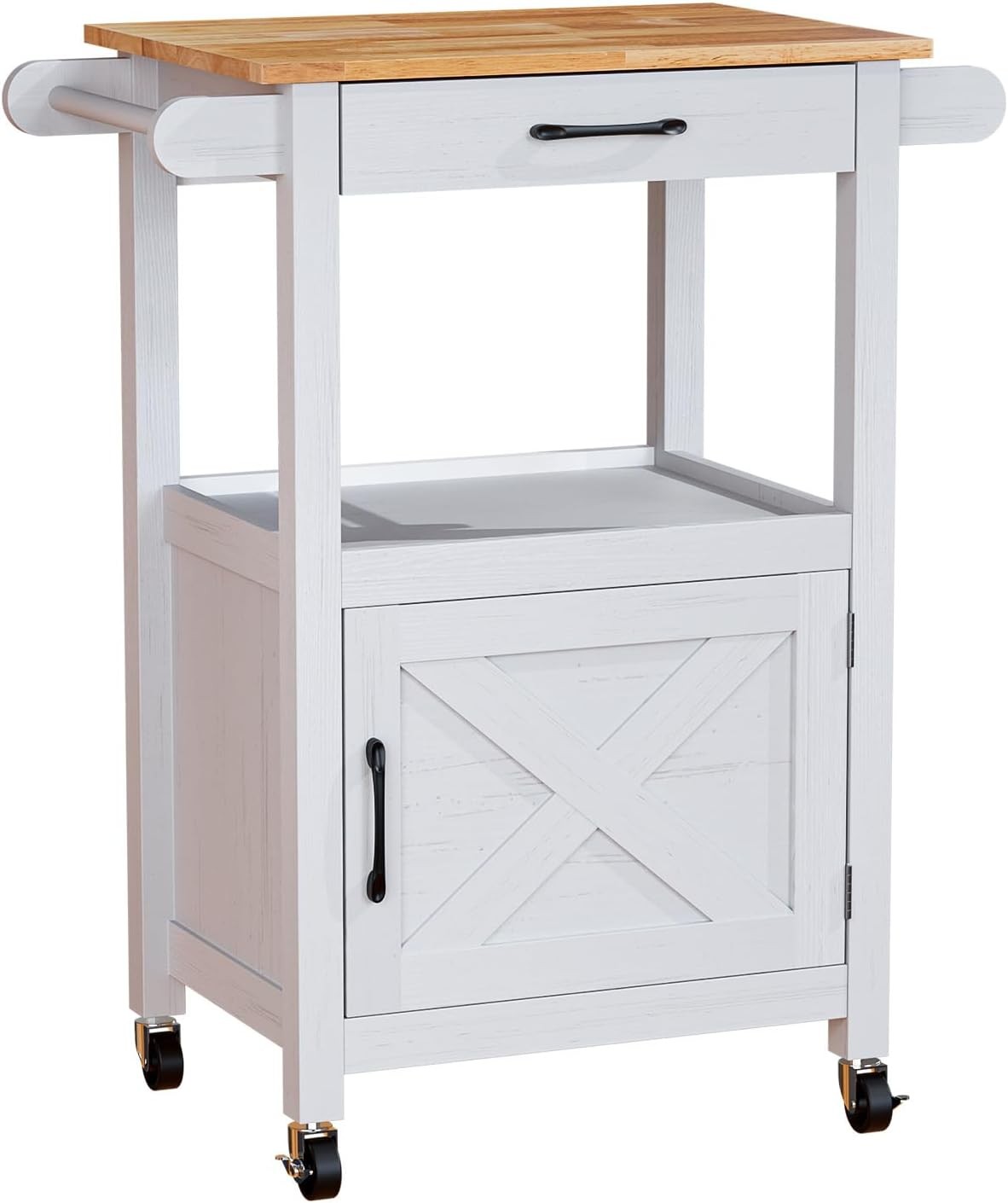 Kitchen Island Trolley on Wheels Storage Cabinet with Drawer Towel Rail