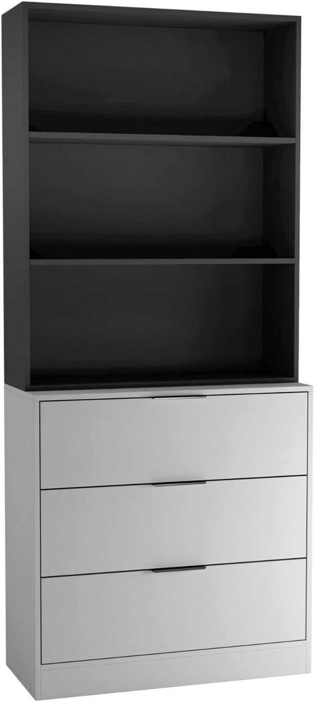 Grey & Black 80cm Wide Chest of Drawers with Bookcase – Tall Storage Unit