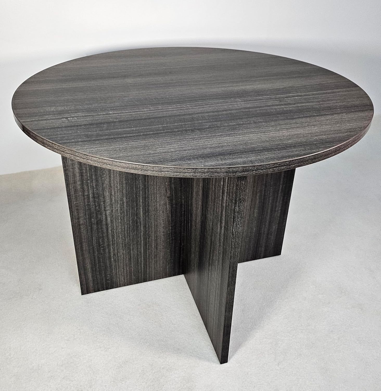 Grey Oak Round Meeting Table 100cm Modern Office Desk Compact Workspace
