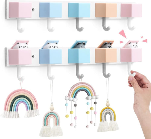 Kids Wall Coat Hook Rack 2 Pack Rainbow Design Foldable Hooks for Bedroom Playro
