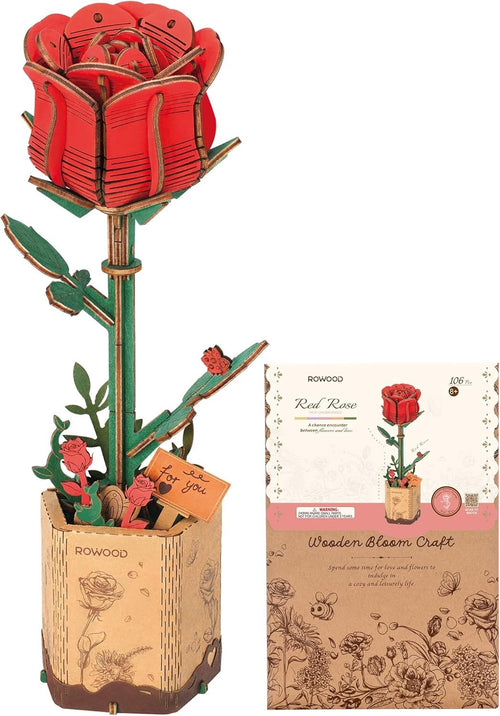 DIY 3D Wooden Rose Puzzle Kit – Handmade Floral Craft Gift Set