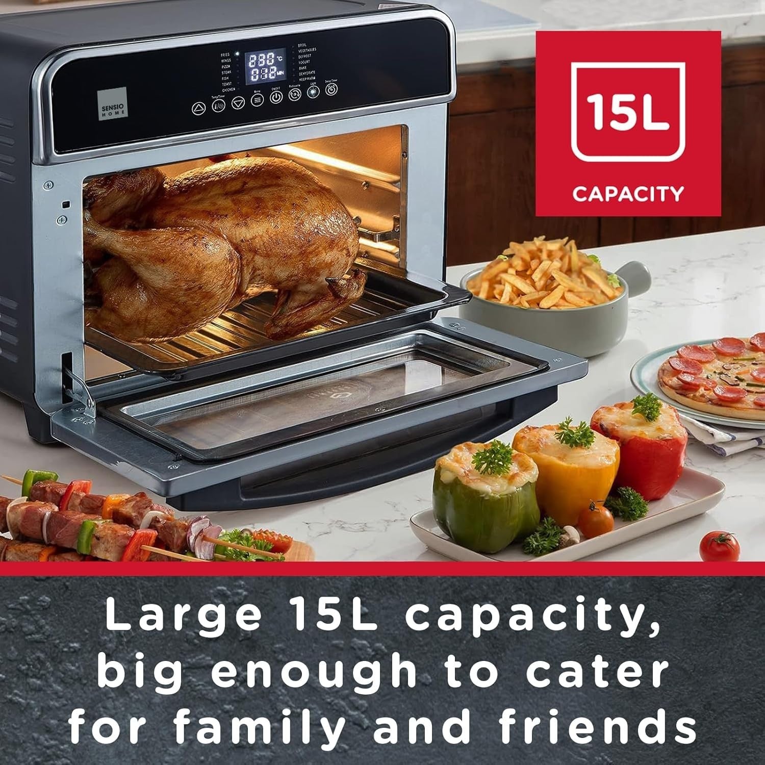 15L Air Fryer Oven with Rotisserie | 14 Presets | Dehydrate | Oil-Free Cooking