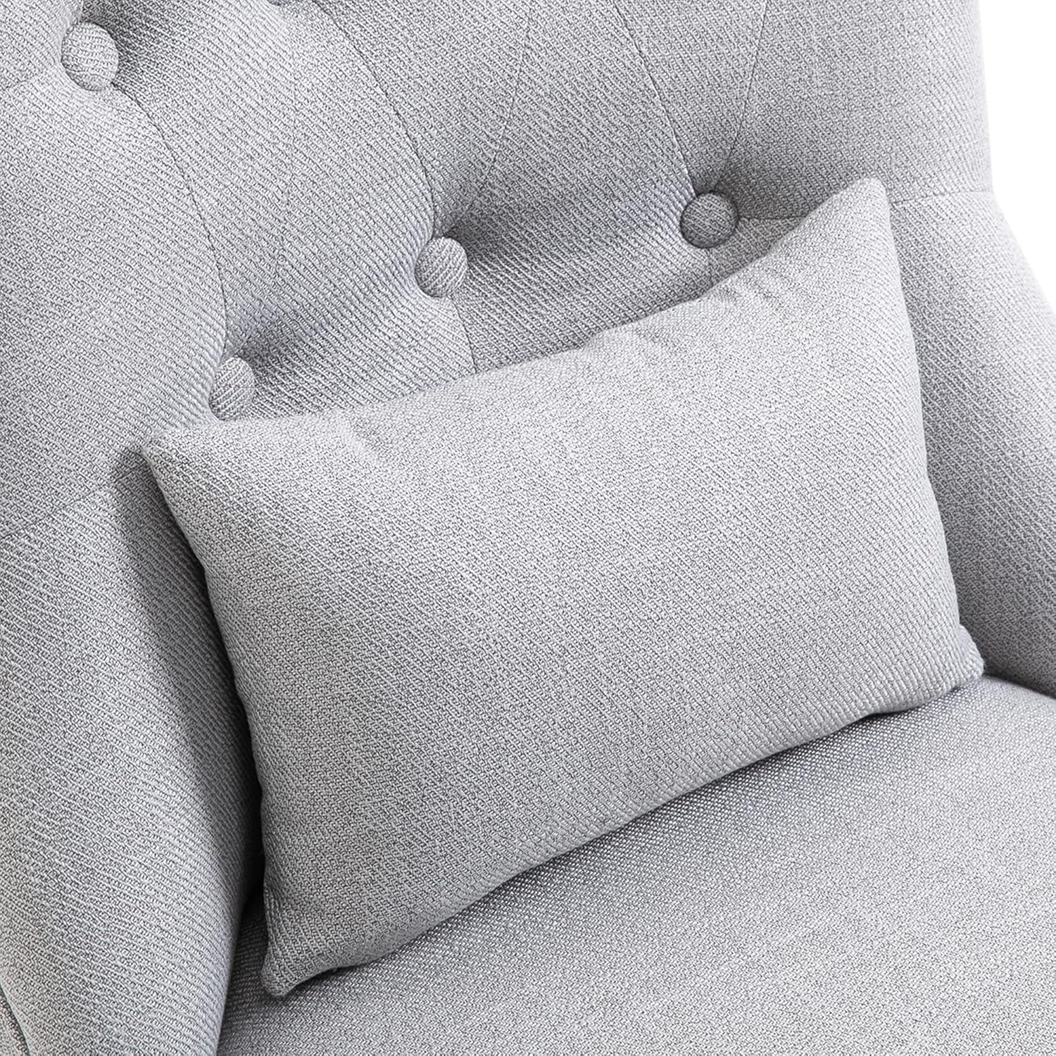 Grey Fabric Accent Armchair with Pillow Wooden Legs Lounge Chair