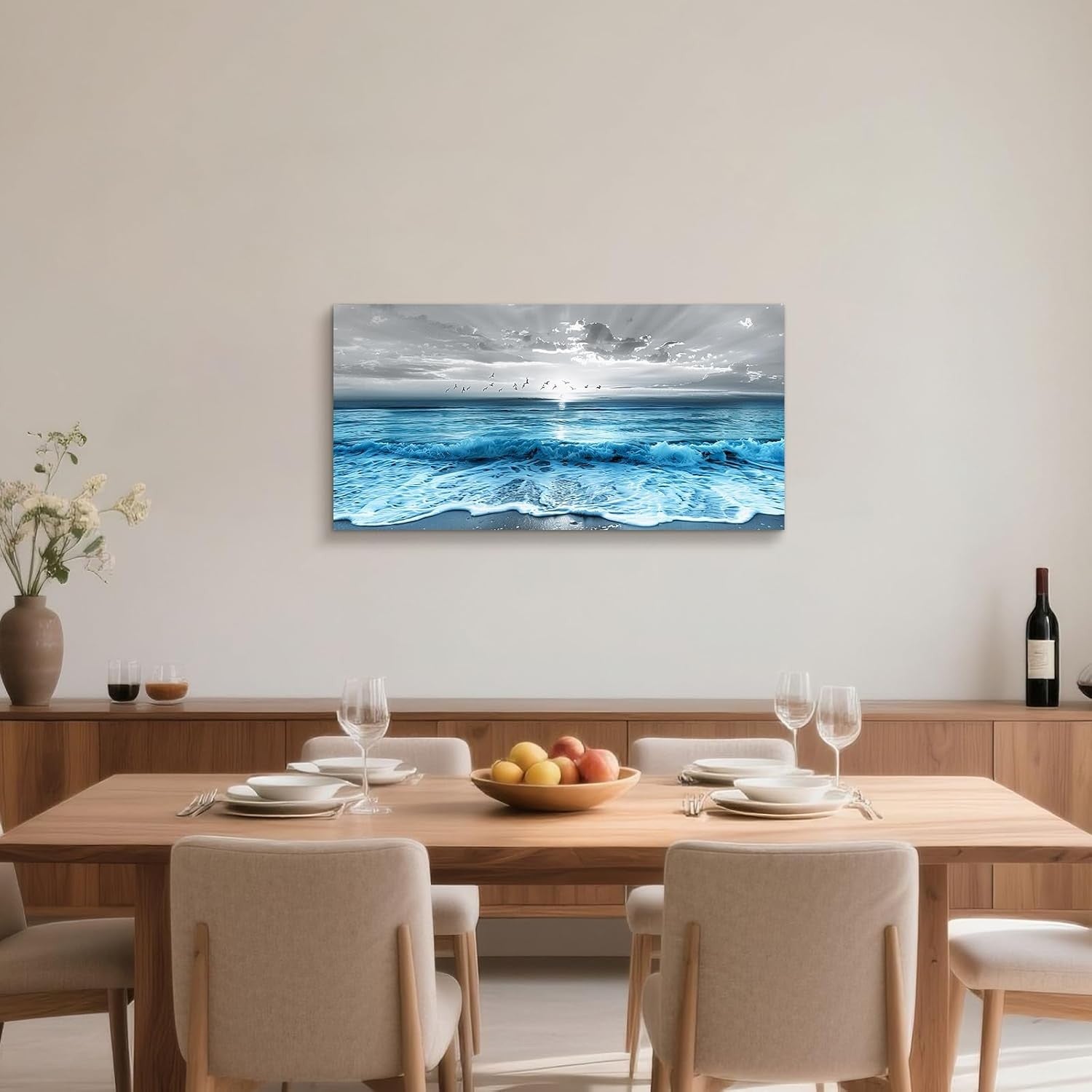 Large Sunrise Beach Canvas Wall Art 20x40in Seagull