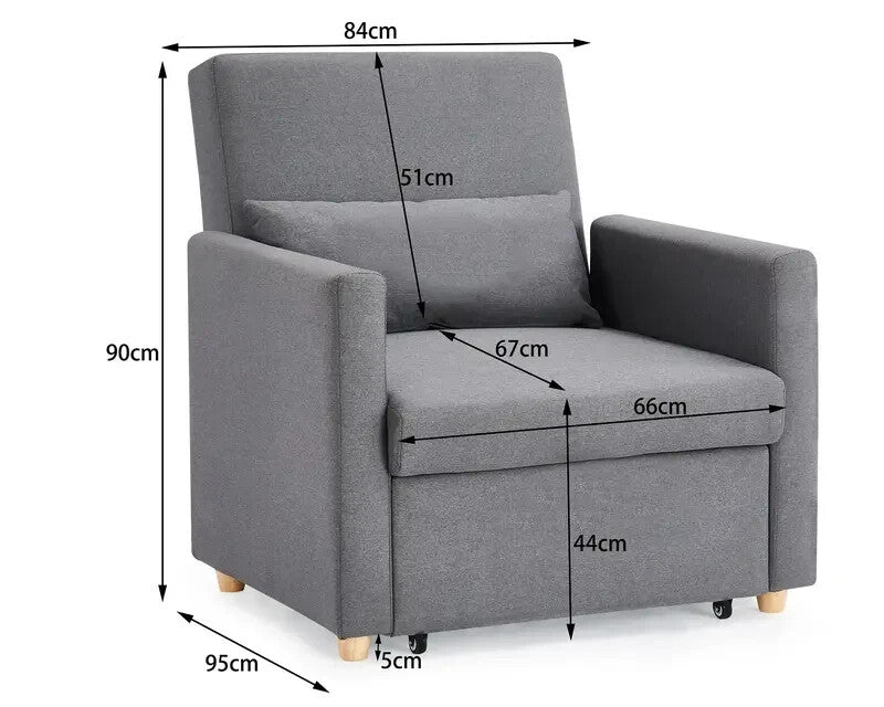 Grey Fabric Single Chair Sofa Bed Armchair Recliner Pull Out Sleeper UK