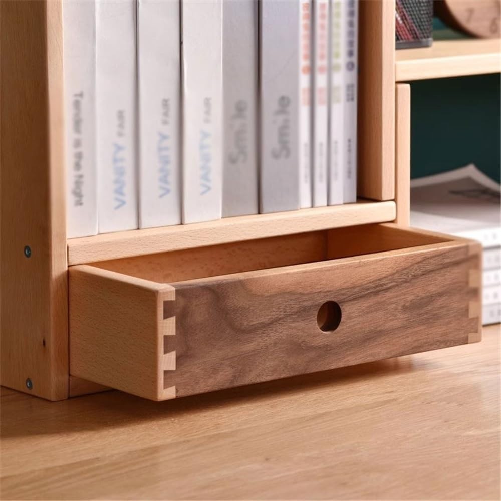 Adjustable Desktop Bookshelf Wooden Expandable Organizer Shelf w/ Drawer