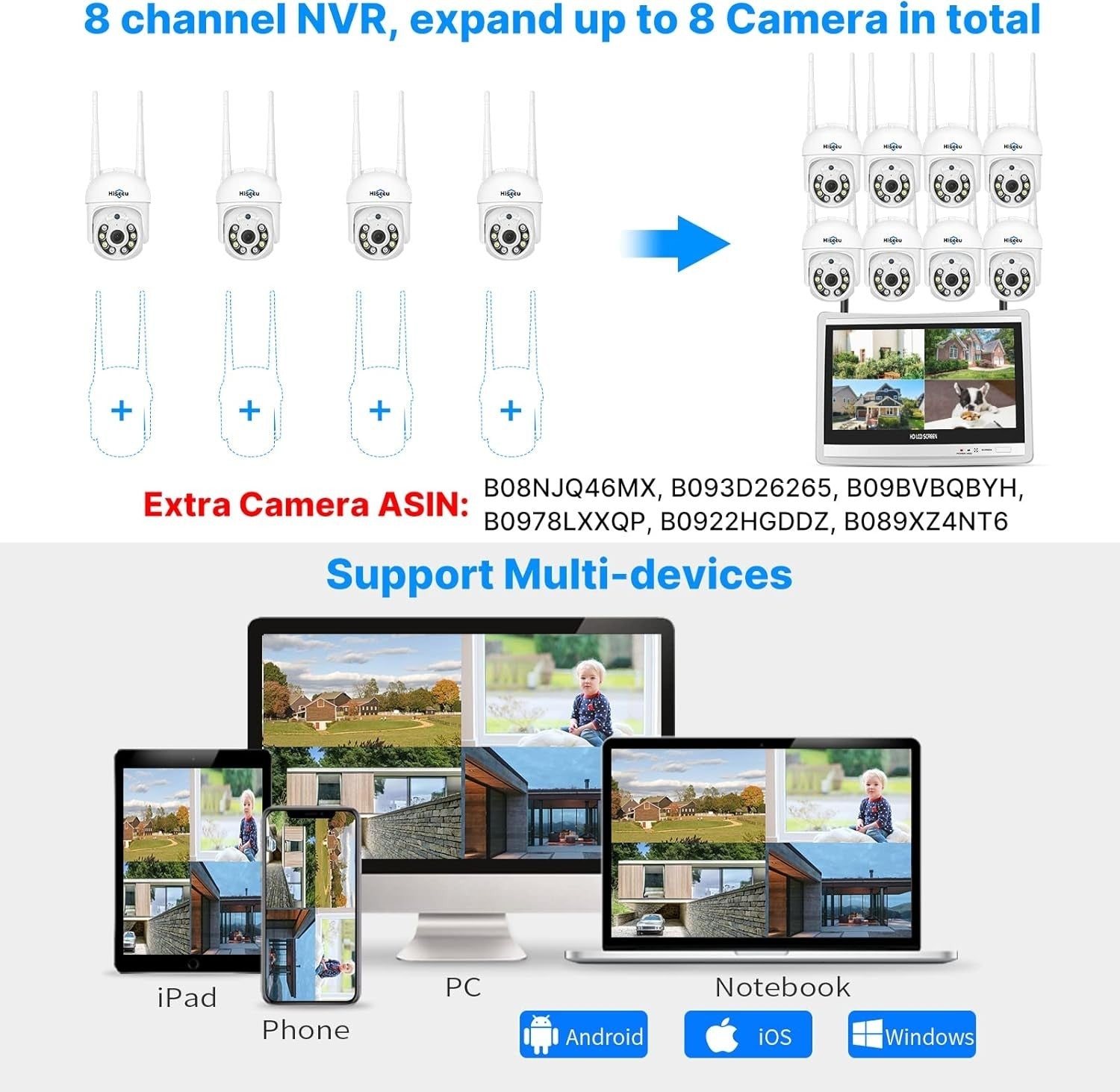 5MP PTZ Wireless Security Camera System 4 Cam 3TB NVR Monitor Kit