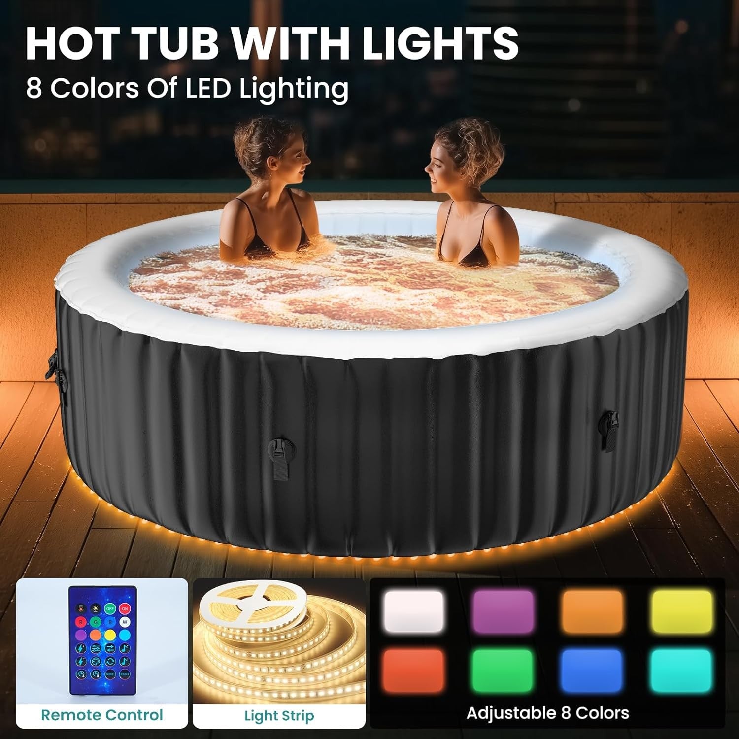 2–4 Person Inflatable Hot Tub LED Spa 120 Bubble Jets Heated Portable