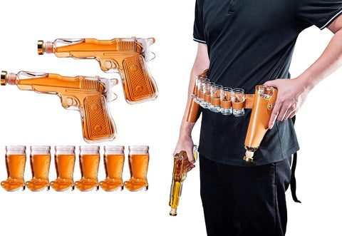 Whiskey Gun Decanter Set with Shot Glasses & Holster – Party Bar Gift