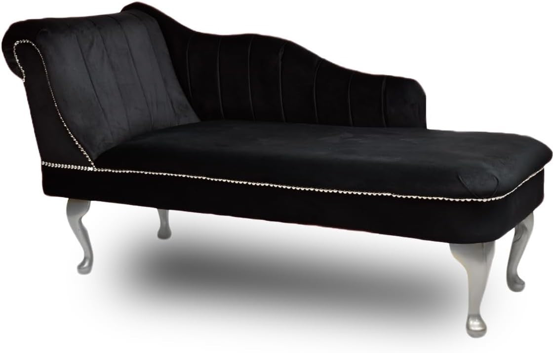 Velvet Chaise Lounge Left Hand Tufted Accent Sofa Black Chair Bedroom 133cm