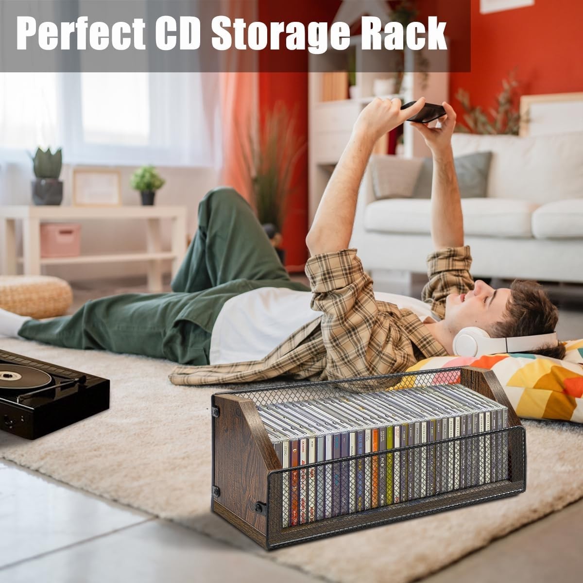 Wooden CD Storage Rack Desktop Organizer Shelf Holds 38 CD Cases