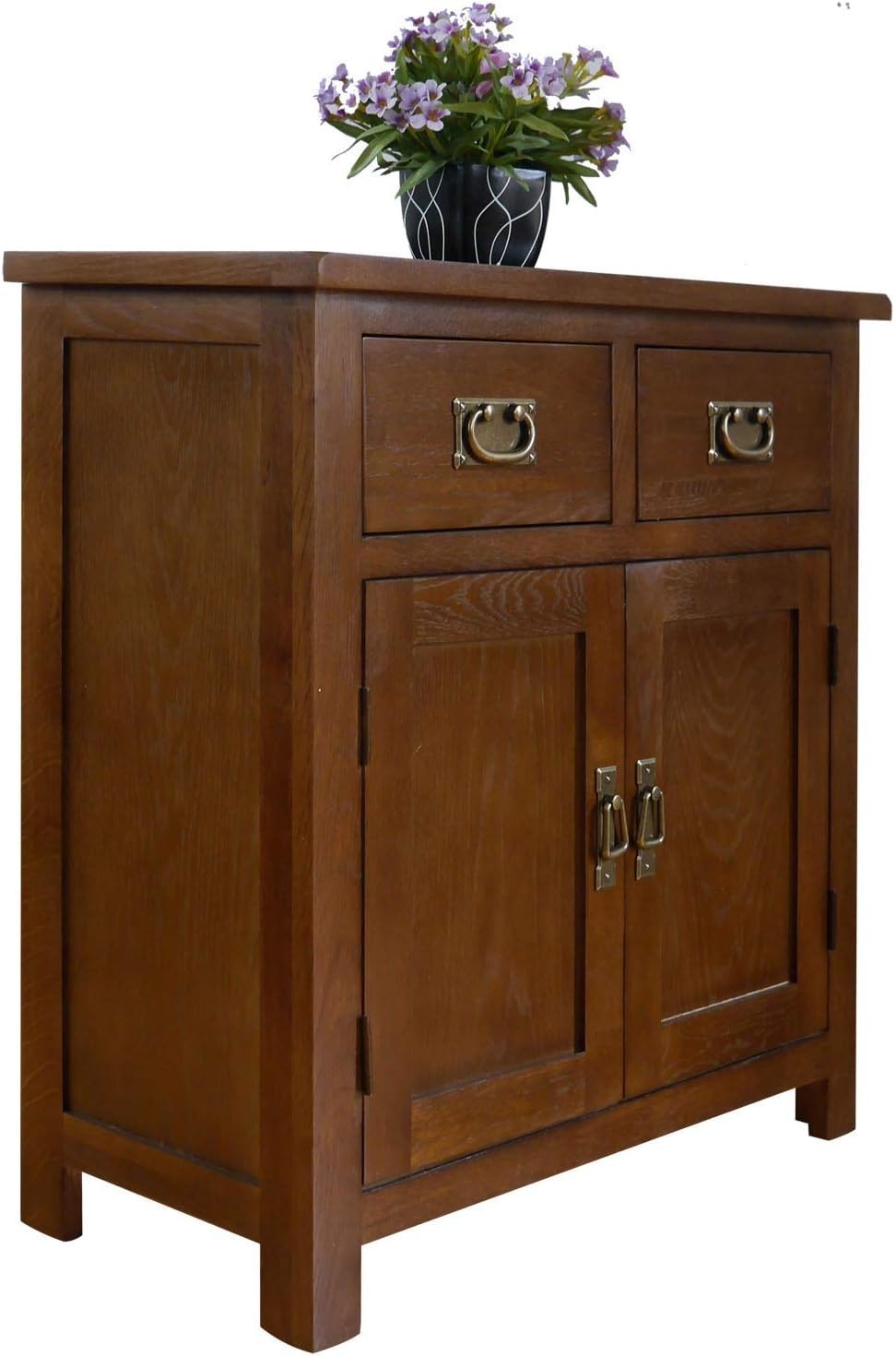 Walnut Oak Sideboard Cabinet – 2 Doors, 2 Drawers – Compact Rustic Storage