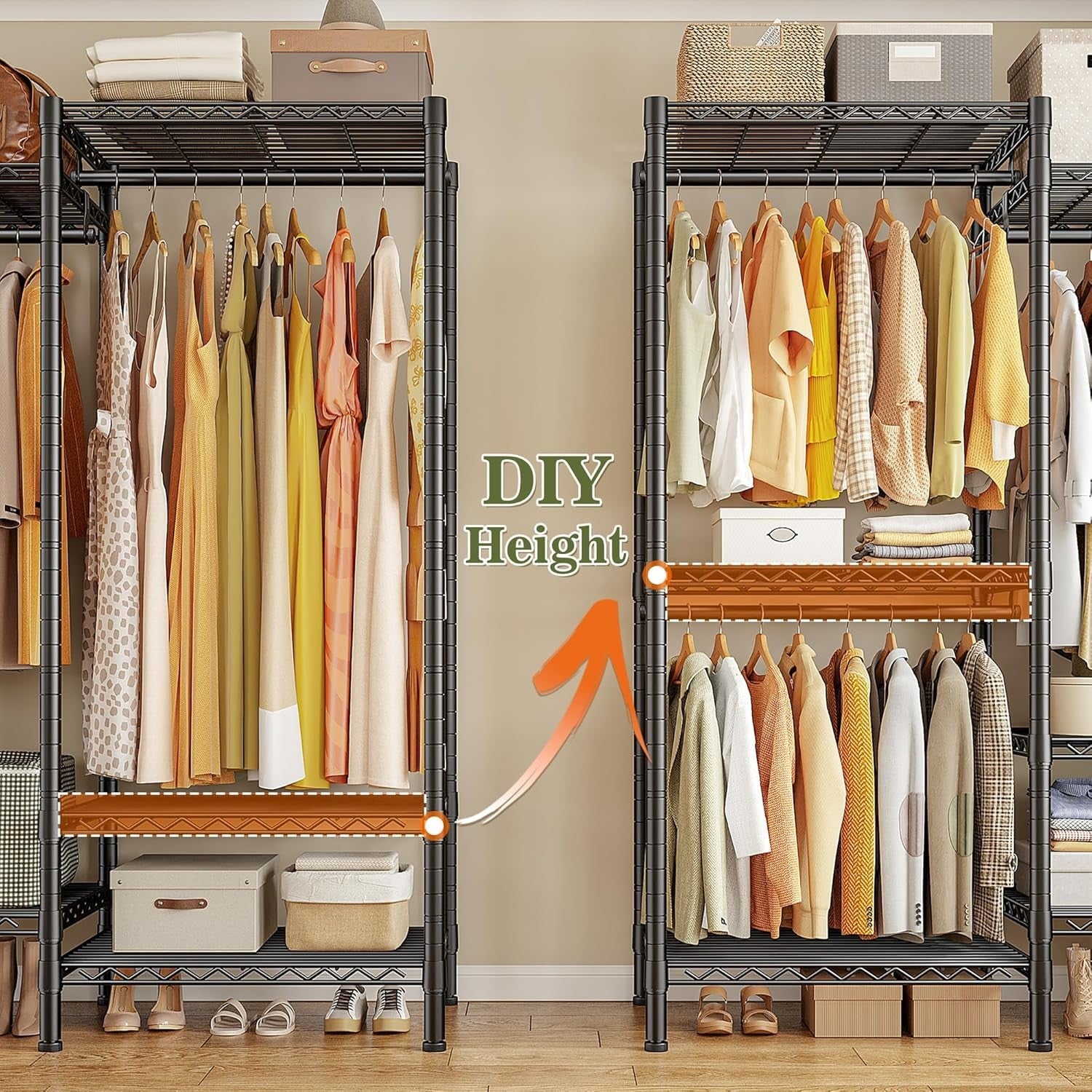 Heavy Duty Clothes Rail 380KG Adjustable Shelves Wardrobe Black