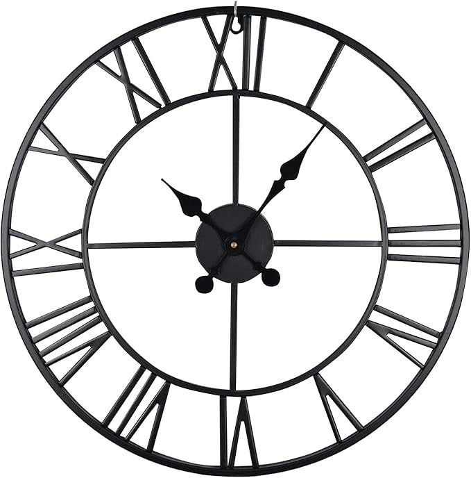 Extra Large 78cm Metal Roman Numeral Wall Clock Silent Open Face Vintage Black