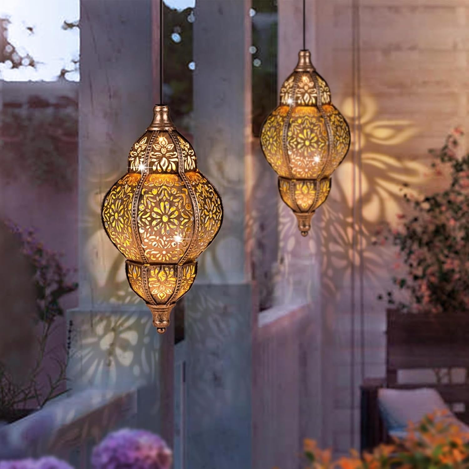 Solar Lantern Outdoor Decor, Copper Waterproof Solar Lights for Garden & Patio