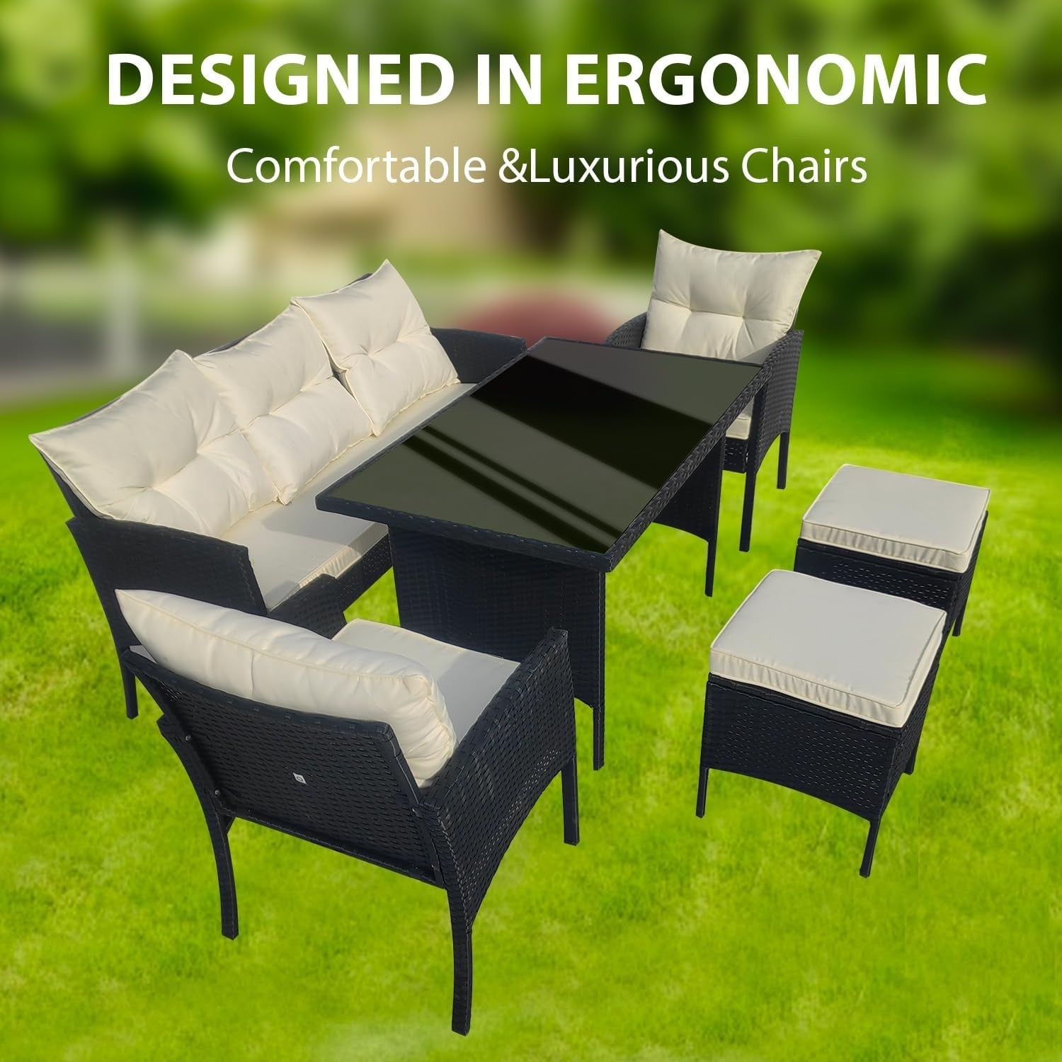 Black Rattan Garden Furniture Set 6 Seater Cushions Sofa Outdoor Patio