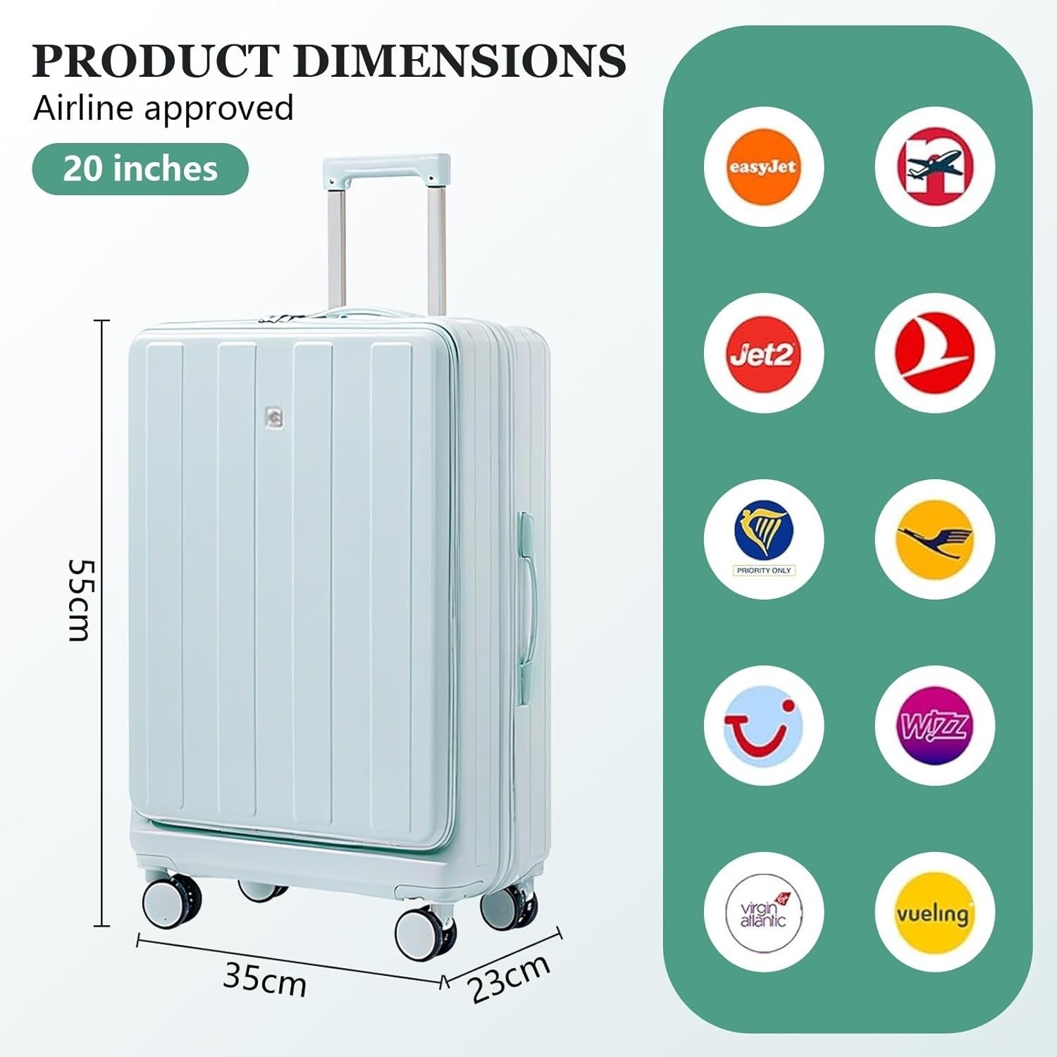 Ultramarine 20” Cabin Hard Shell Suitcase USB Port Spinner Wheels