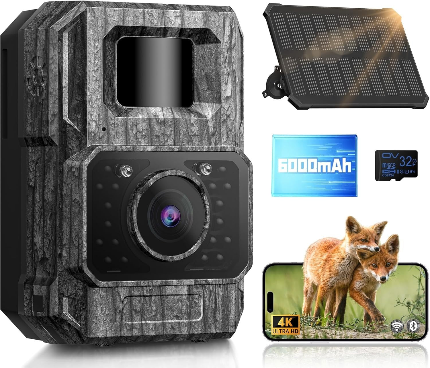 4K 64MP Solar Trail Camera WiFi Night Vision Motion Activated IP66