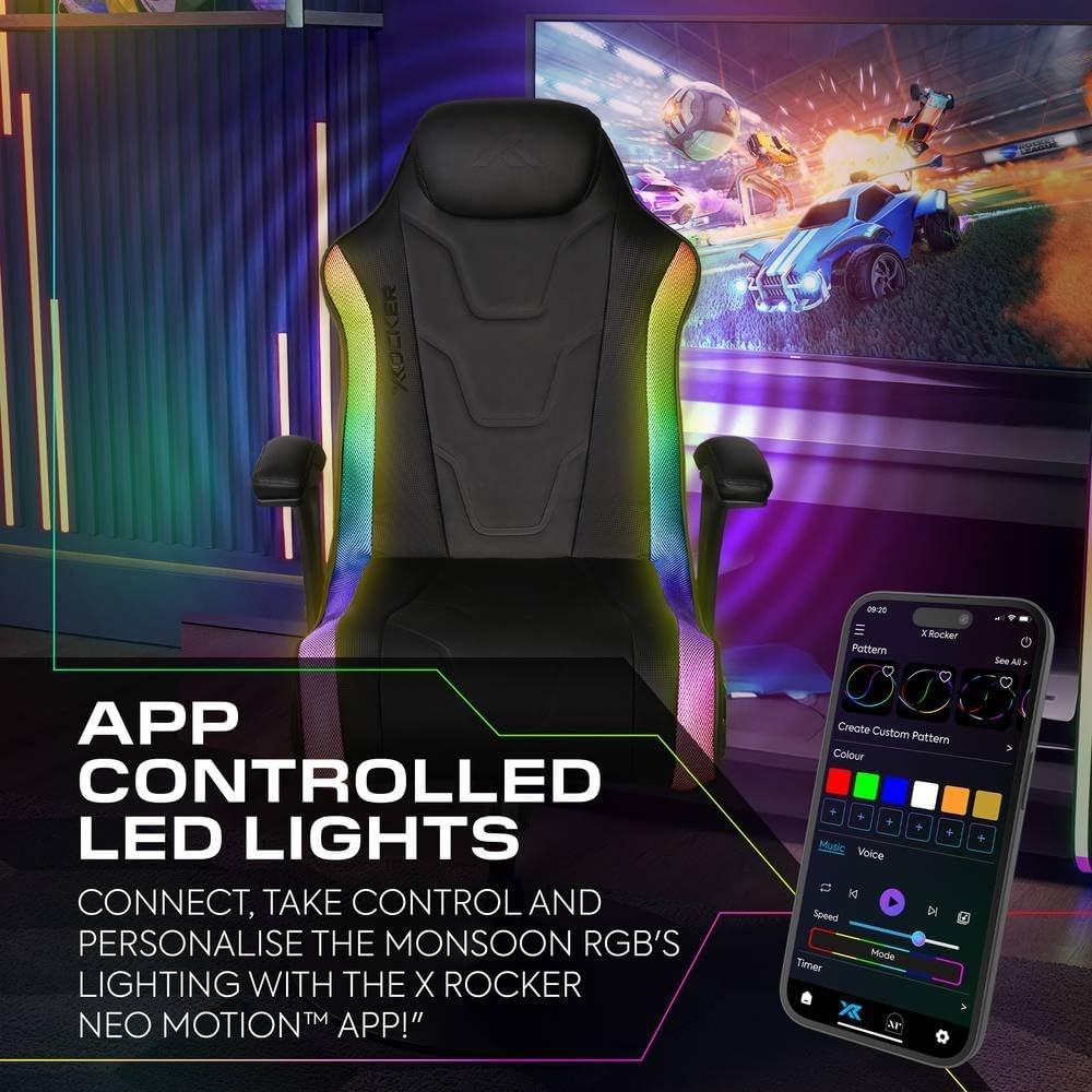 RGB Gaming Chair Pedestal Stereo Bluetooth LED Lights Faux Leather