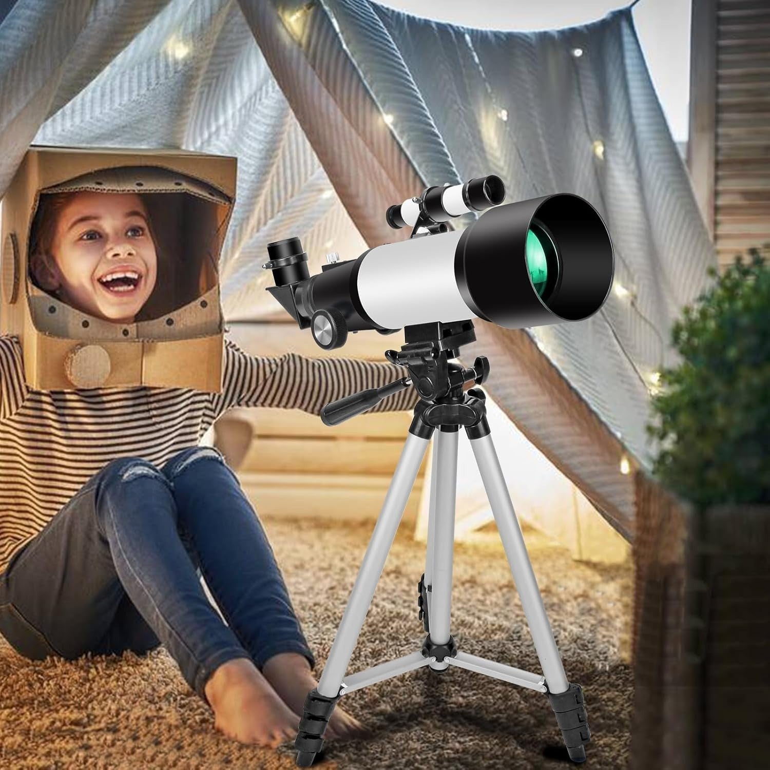 70mm Refractor Telescope for Beginners, Portable AZ Mount, White