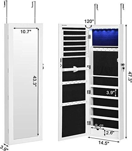 Pure White LED Wall Door Mounted Jewellery Cabinet Lockable Mirror