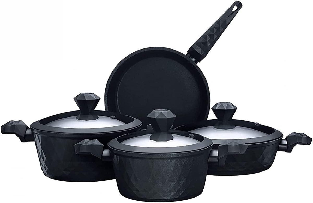 7pcs Black Diamond Non Stick Induction Cookware Set PFOA Free with Nano Handle