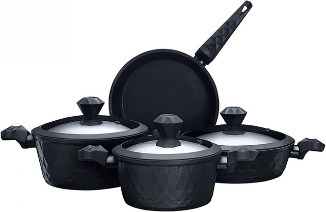 7pcs Black Diamond Non Stick Induction Cookware Set PFOA Free with Nano Handle