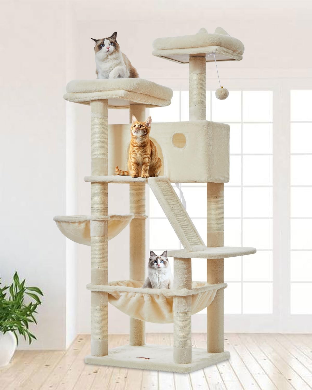 146cm Cat Tree Tower Multi Level Scratching Post Indoor with Hammock