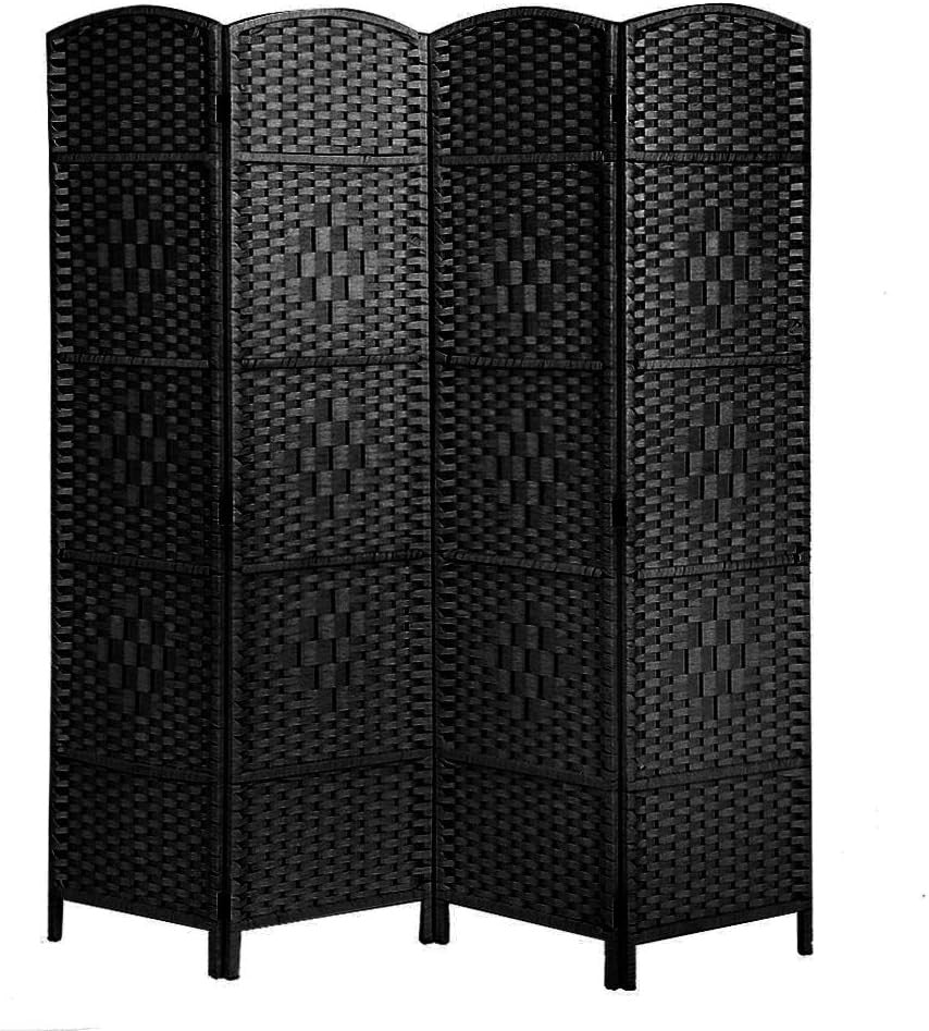 Black Wicker Folding Room Divider 4 Panel Rattan Privacy Screen for Home Office