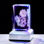 3D Crystal Sunflower Ornament with LED Light Base – Birthday Gift for Women