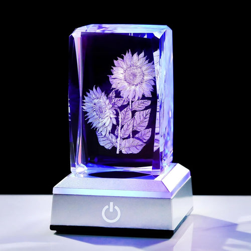 3D Crystal Sunflower Ornament with LED Light Base – Birthday Gift for Women