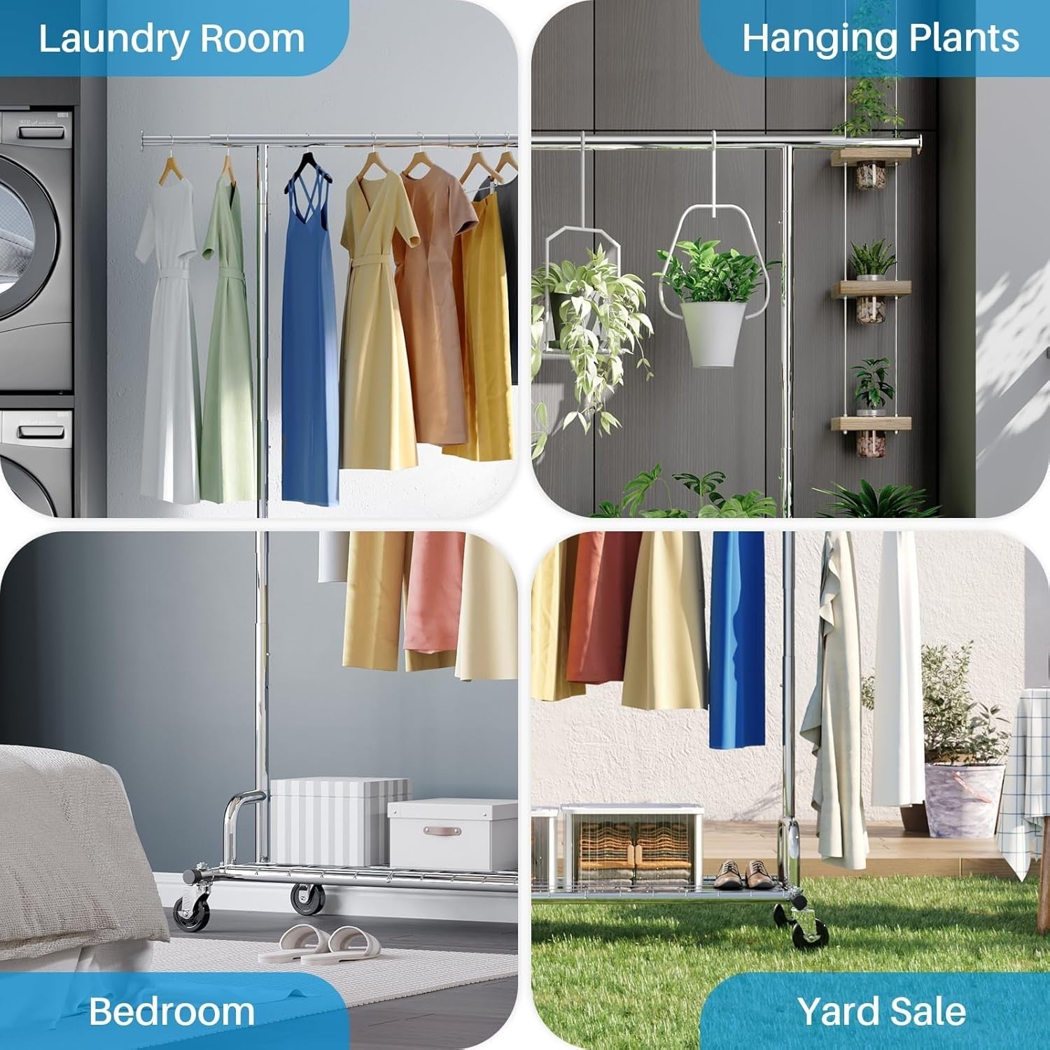 238KG Heavy Duty Extendable Clothes Rail with Wheels – Silver