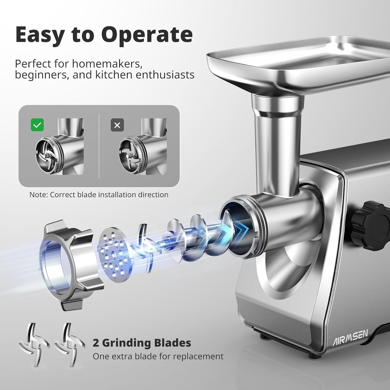 2500W Electric Meat Grinder Sausage Maker Mincer 3 Plates Kubbe Kit