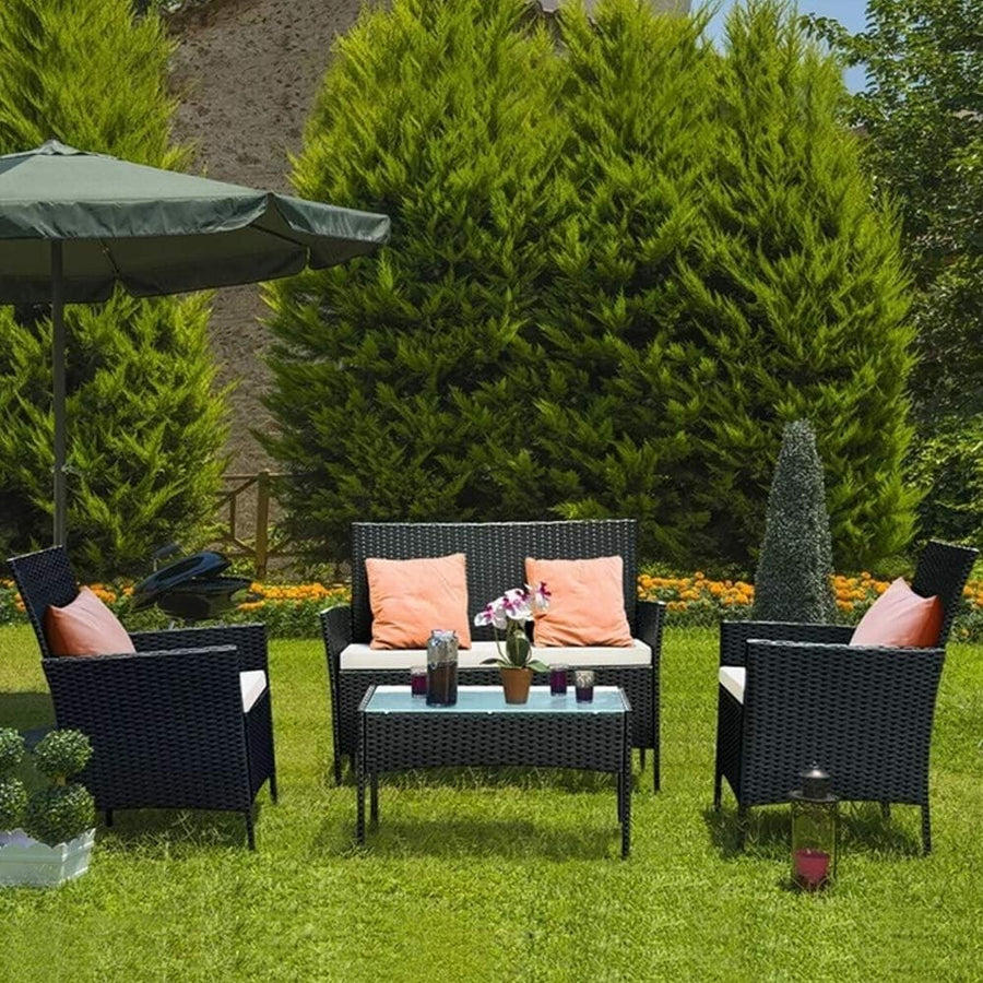 4 Seater Black Rattan Garden Furniture Set Outdoor Sofa Chairs Table