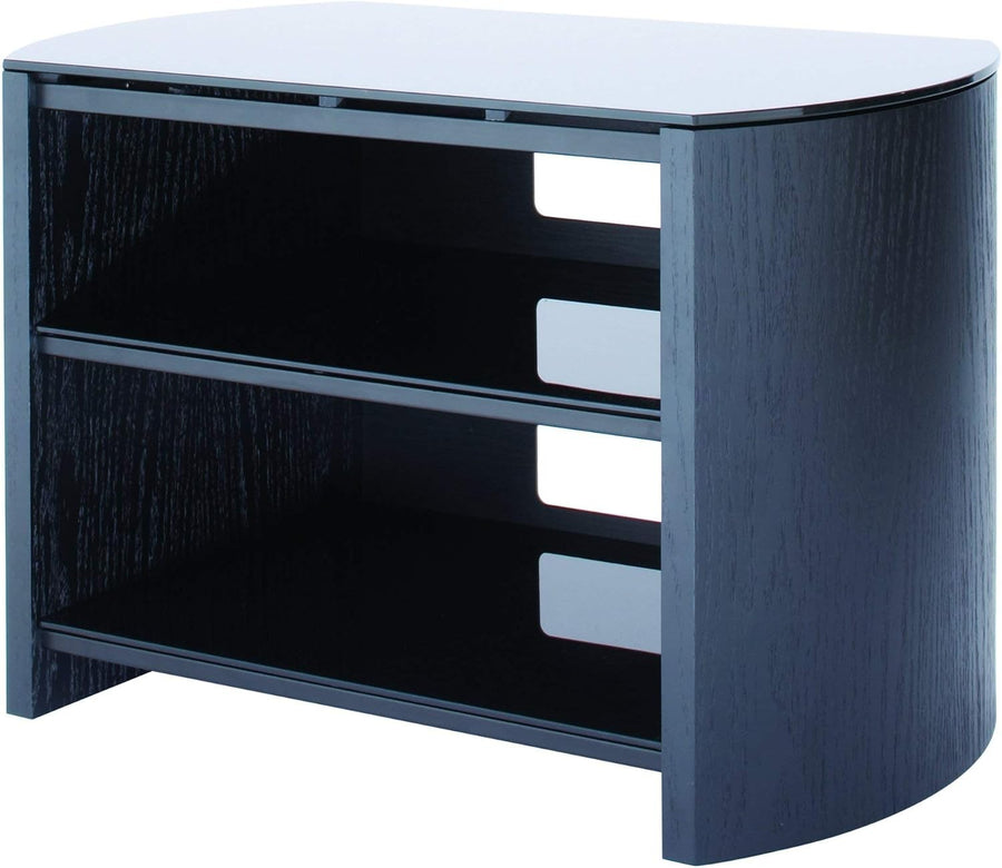 Modern Black Oak TV Stand with Adjustable Shelves & Safety Glass, 75x45 cm