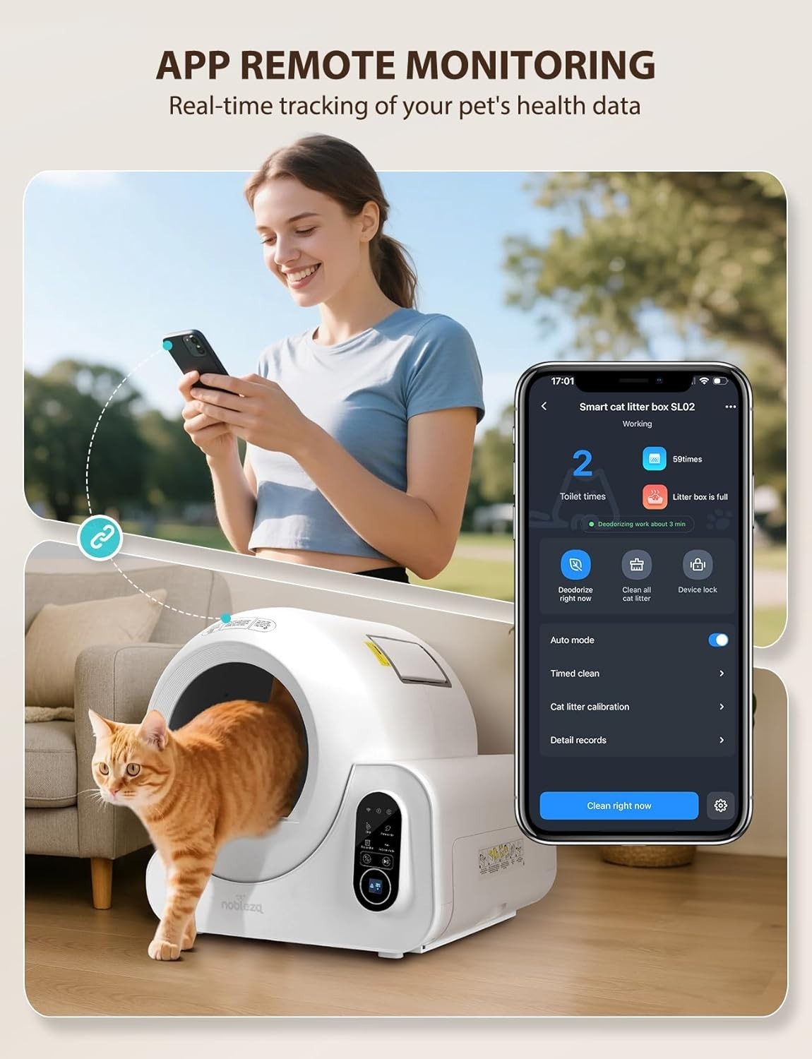 Self Cleaning Cat Litter Box APP Control 70L Multi Cat Odor Control