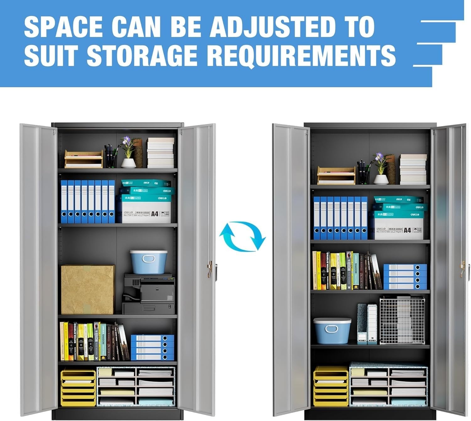 Lockable Steel Storage Cabinet 5 Shelves Heavy Duty 180cm High