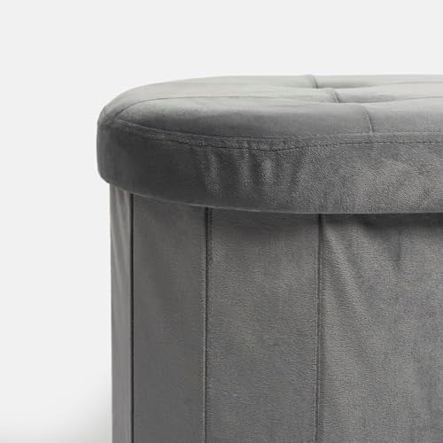 Charcoal Velvet Ottoman Storage Bench, Upholstered Seat with Hidden Compartment