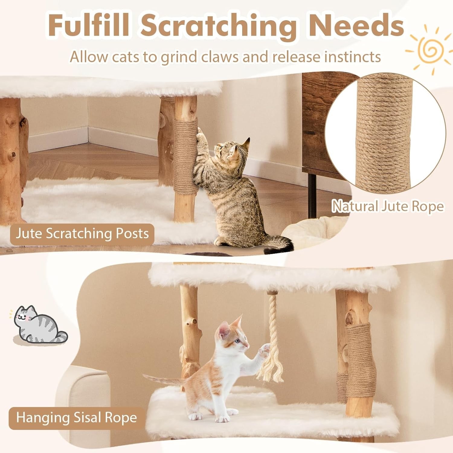 150cm Wooden Cat Tree Multi Level Tower with House Perch Jute Scratching