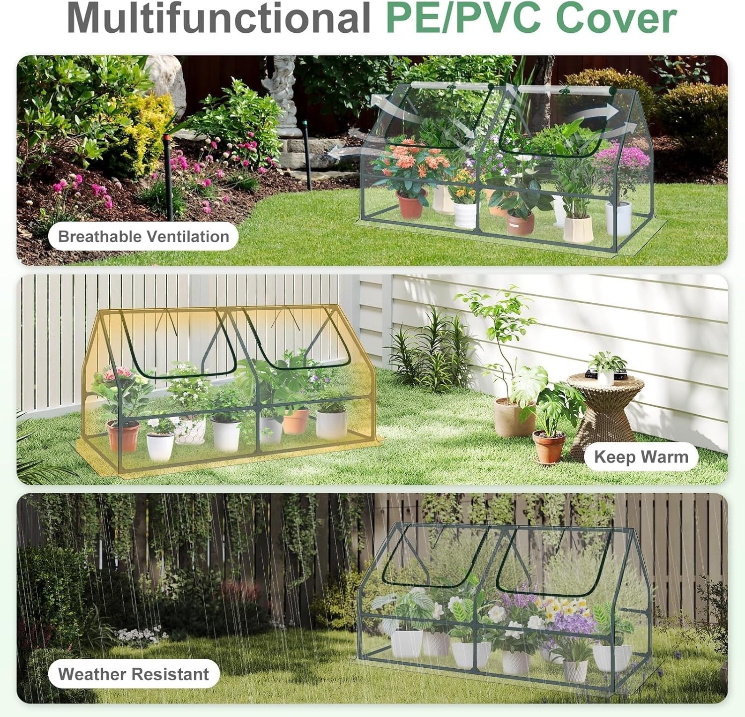 Mini Garden Greenhouse UV Protected Waterproof Plant Shelter with Zipper Doors