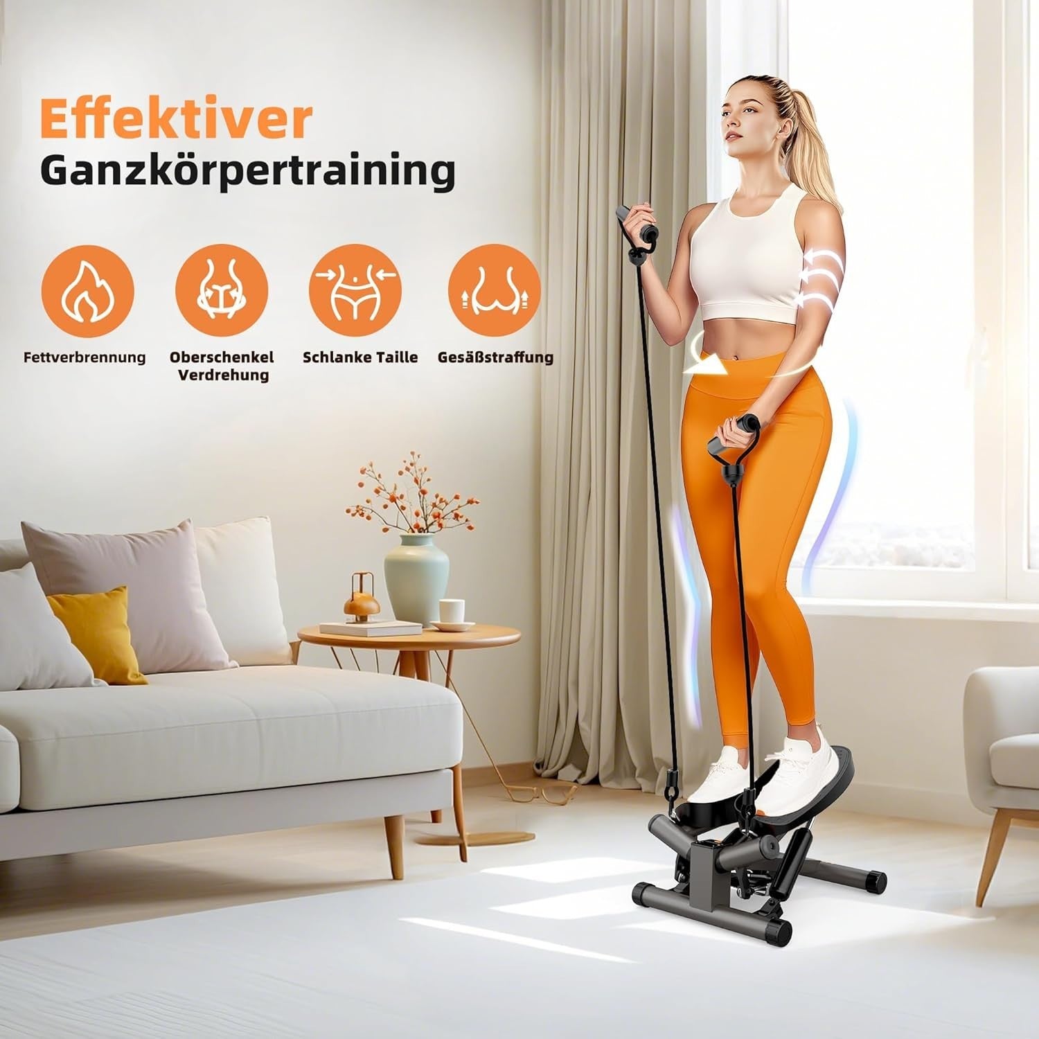 Mini Stepper w/ LCD Monitor, Resistance Bands & Non-Slip Pedals for Full-Body
