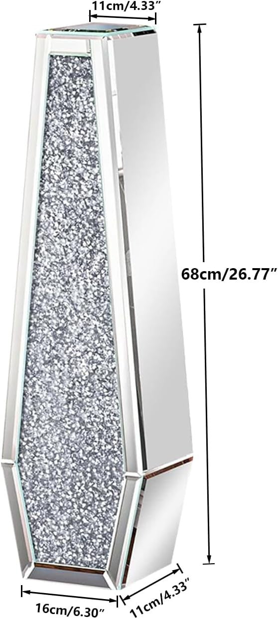 Tall Mirrored Floor Vase 68cm Crushed Diamond Silver Glass Pampas Decor