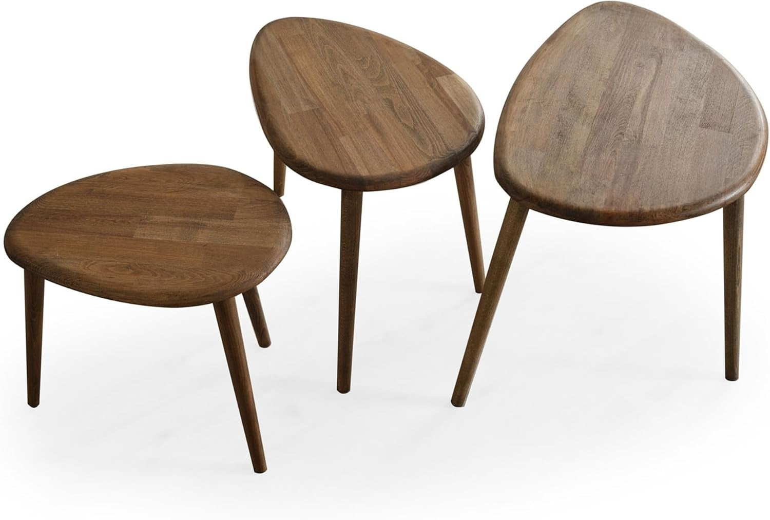 3 Pcs Nesting Coffee Table Set Mid-Century Modern Wood Walnut Oval Side End